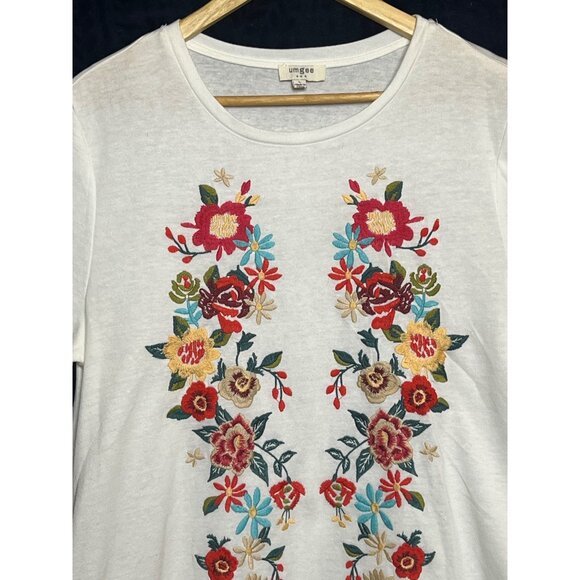 Umgee Women L Floral Embroidered Mini Dress Pockets White Cottage Core Spring - Picture 3 of 16